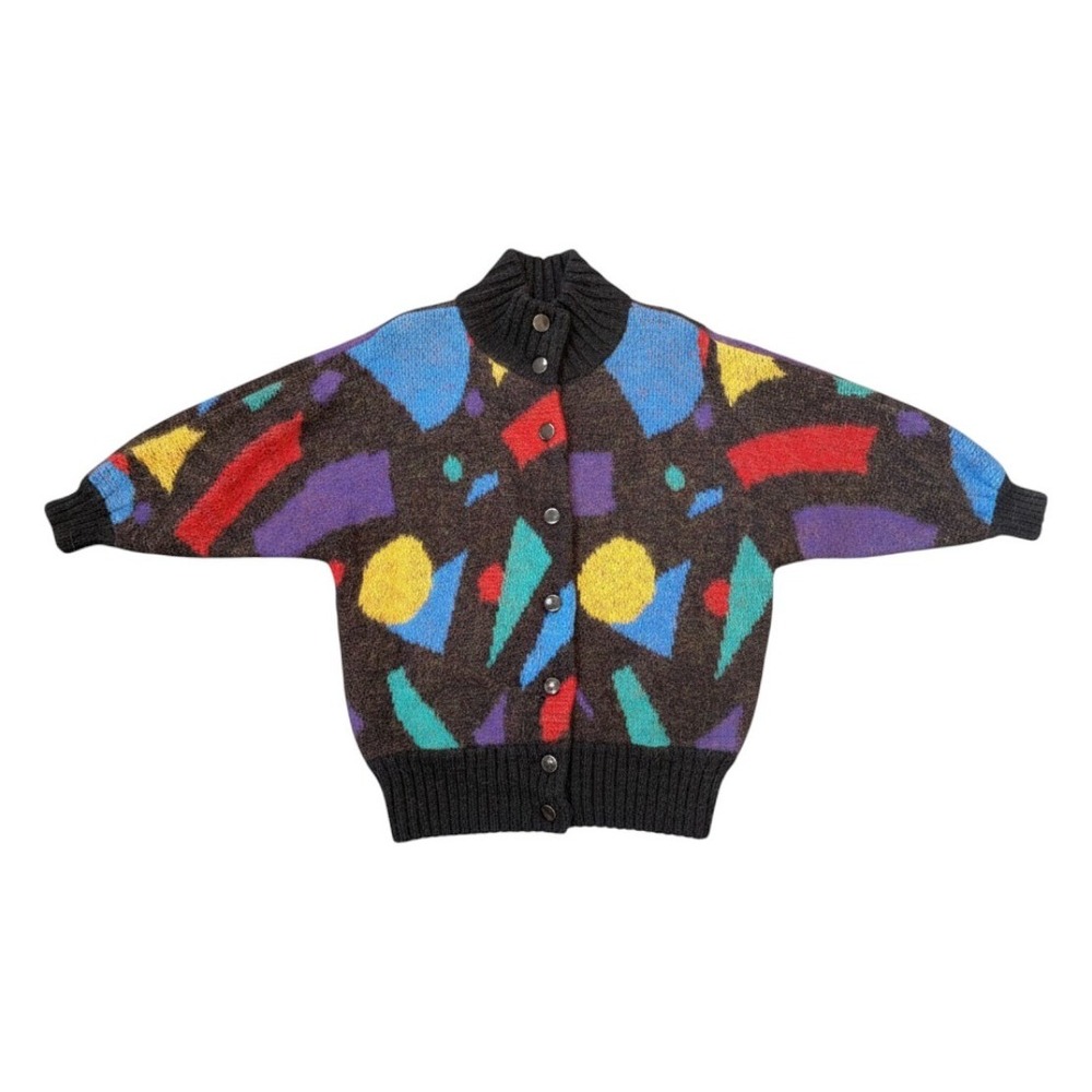 Vintage 80's Sincere Geometric Abstract Mohair Style Cardigan Sweater